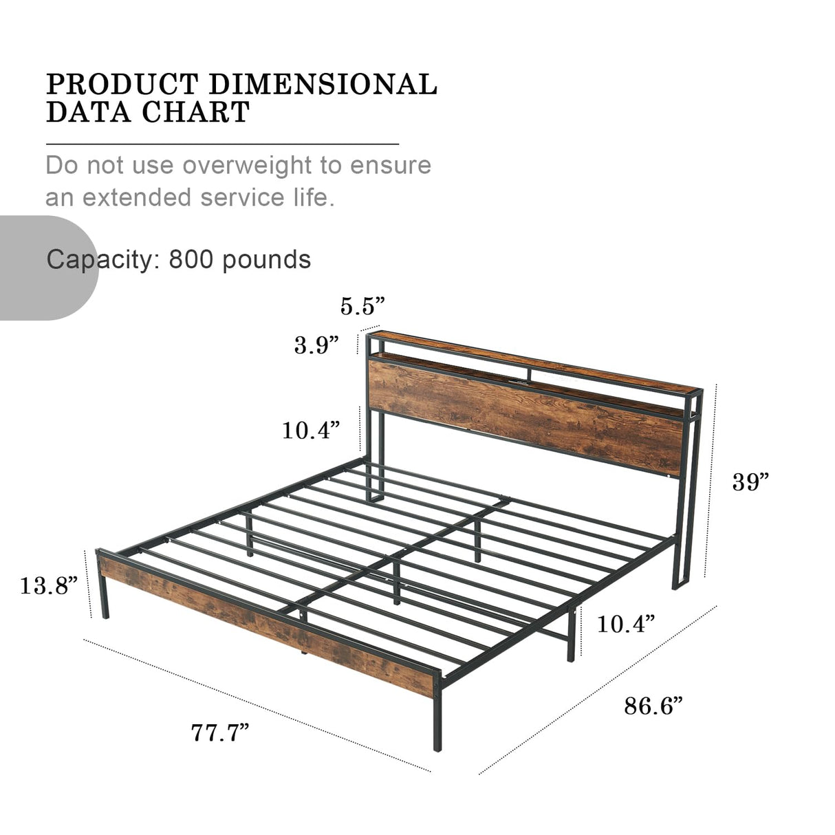 Size Bed Frame, Platform Bed Frame with 2-Tier Storage Headboard and Power Outlets,