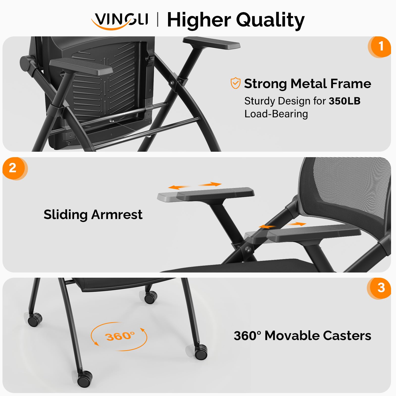 6 Pack Stackable Conference Room Chairs with Wheels, Folding Office Chair