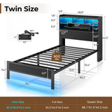 Twin Bed Frame with LED Headboard and Charging Station