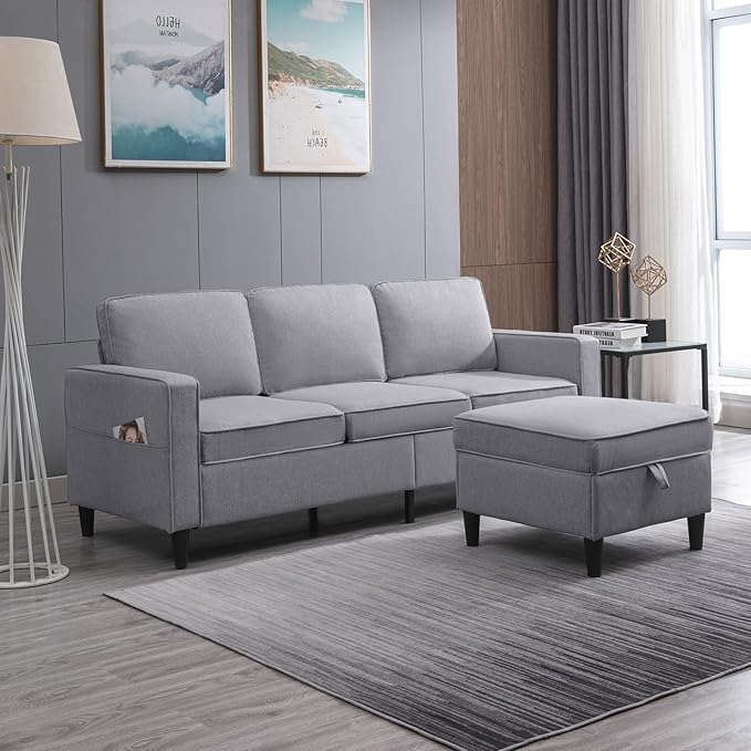 78" W Convertible Combination Sofa, L-Shaped Sofa, Linen Couch