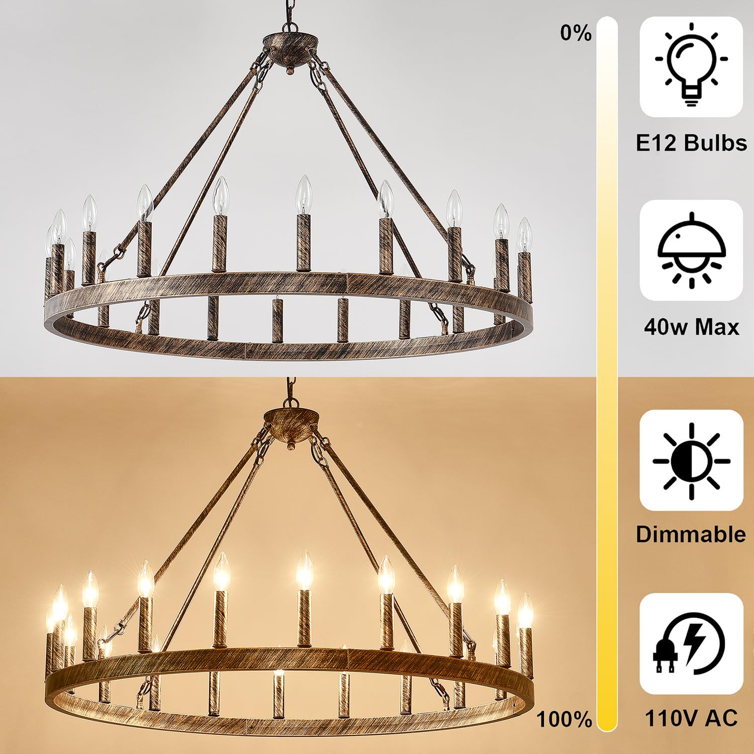 wagon wheel chandelier Bronze,patina color 20-Light Farmhouse wagon Wheel