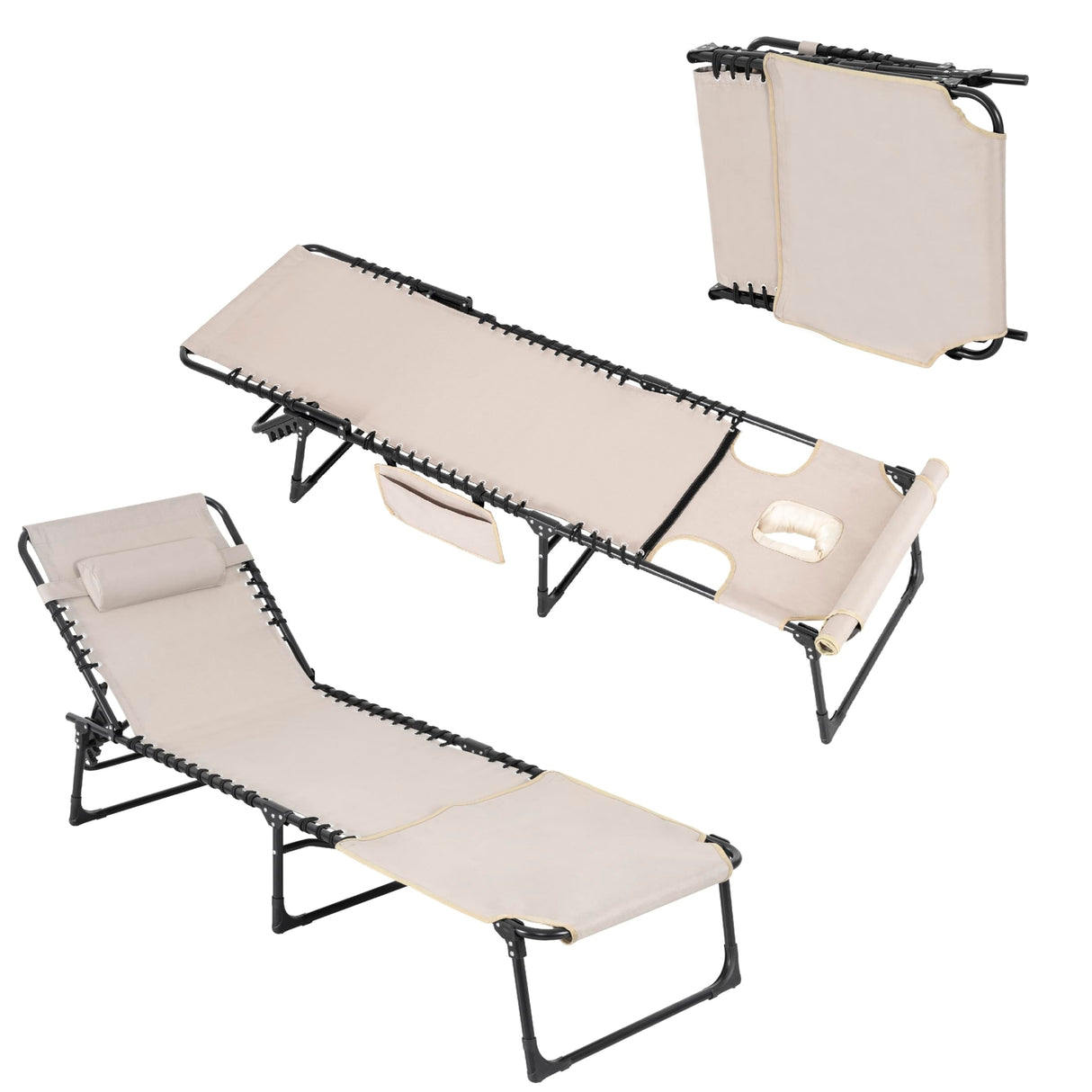 Oxford Chaise Lounge Chair, Patio Tanning Chair with Face Hole Adjustable 5-Position