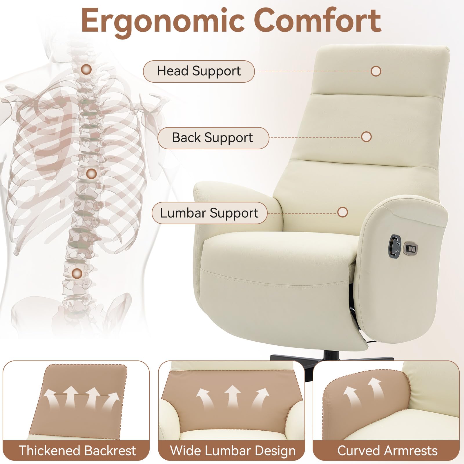 Electric Executive Office Chair with Footrest - Ergonomic PU Leather Recliner, Beige