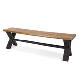 Sanibel Outdoor Acacia Wood Dining Bench, Teak Finish / Rustic Metal