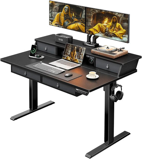 Standing Desk with Drawers, 55 x 30 Inches Height Adjustable Desk with Storage