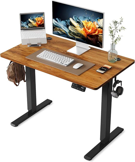 Standing Desk, Adjustable Desk, 48 x 24 Inches Stand Up Desk with Splice Board, Adjustable Height Desk, Electric Desk Computer Desk for Home Office, Black Frame/Rustic Brown Top