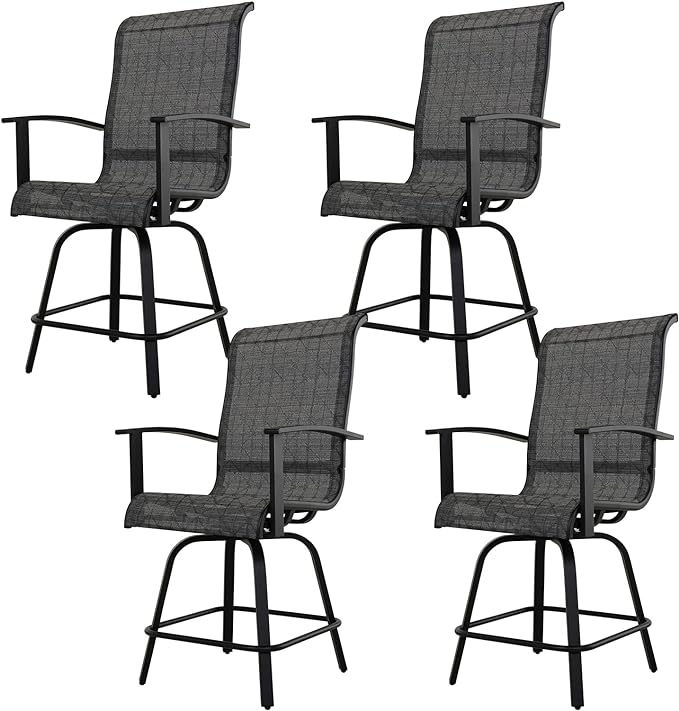 Counter Height Outdoor Swivel Bar Stools Set of 2, All-Weather Steel Frame