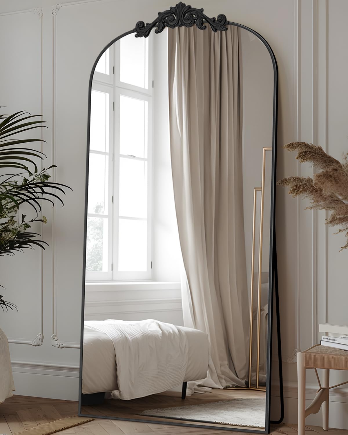 Floor Mirror Freestanding with Carved Metal Frame & Bottom