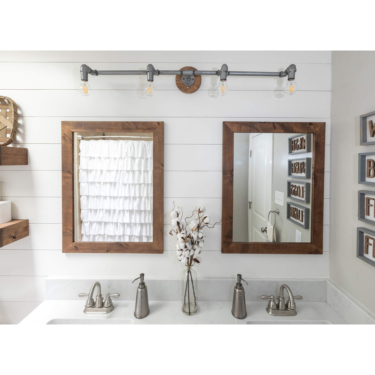 Farmhouse Bathroom Vanity Mirror, 24" x 31", Walnut Finish, 2-Pack