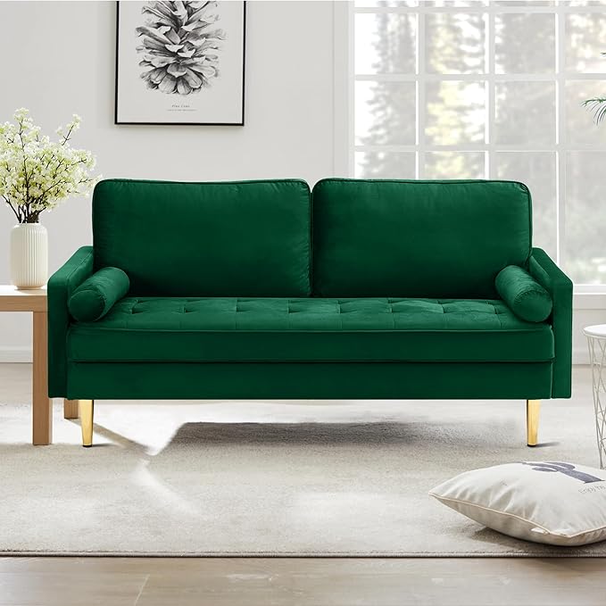 Velvet Loveseat Sofa, 66.9'' Mid Century Modern Small Love Seats
