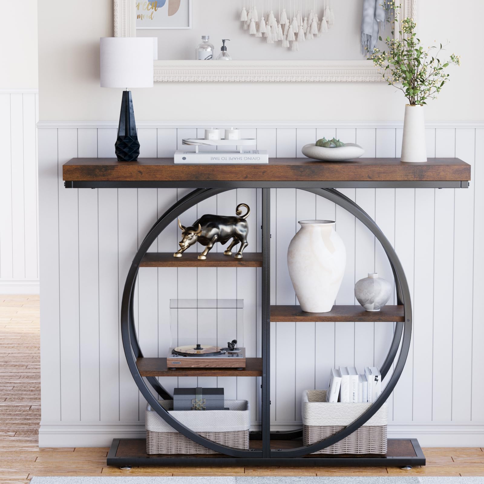 41.3" Industrial Console Table with Storage Shelves - Rustic Brown