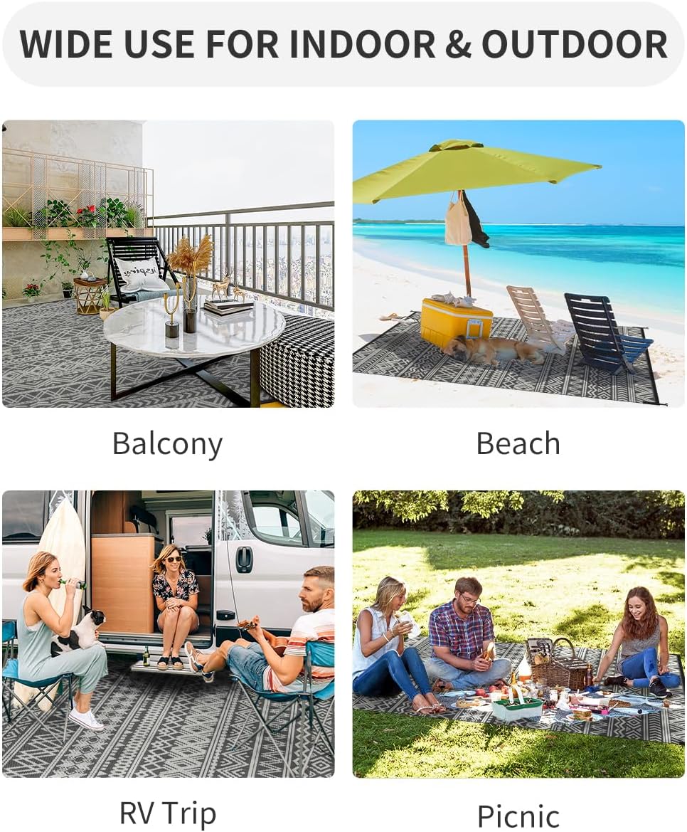Outdoor Rug Carpet Waterproof 8x10 ft Reversible Patio Rug RV Camping Rug-Plastic