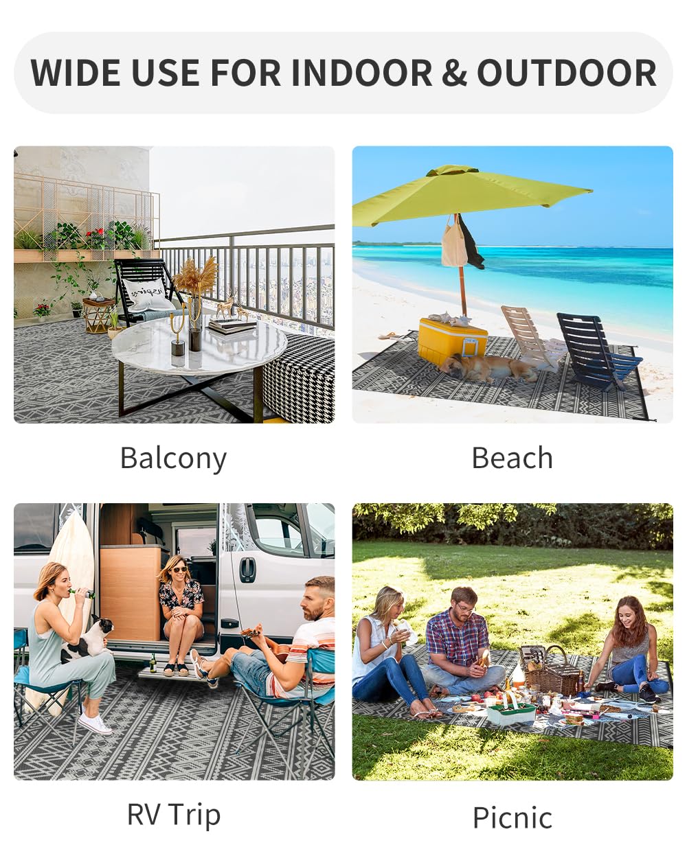 Outdoor Rug Carpet Waterproof 8x10 ft Reversible Patio Rug RV Camping Rug-Plastic