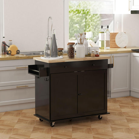 Kitchen Island with Storage, Farmhouse Rolling Kitchen Island Cart on Wheels