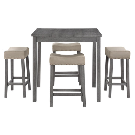 Celina Farmhouse Counter Height Dining Set, 5-Piece, Antique Grey Washed Finish