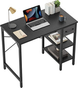 Computer Desk, 35 Inch Small Home Office Desk with Drawer Storage Shelves