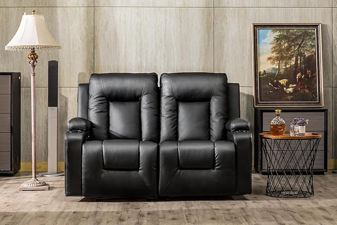 Recline Chair Set，Furniture 2PC Bonded Leather Recliner Set Living Room Set