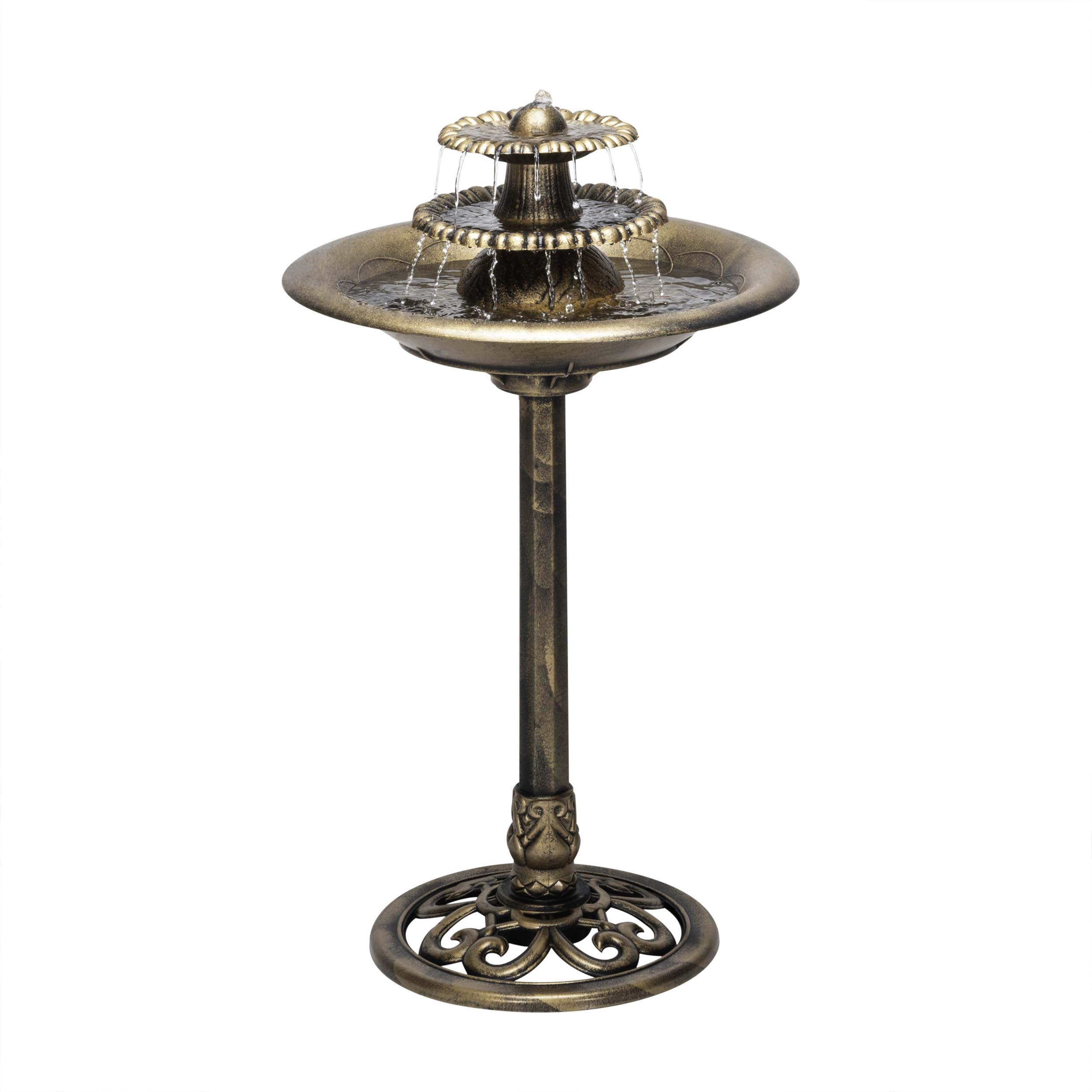 TEC106-BZ 35” Tall 3-Tier Pedestal Water Fountain with Birdbath in Vintage – Outdoor Garden