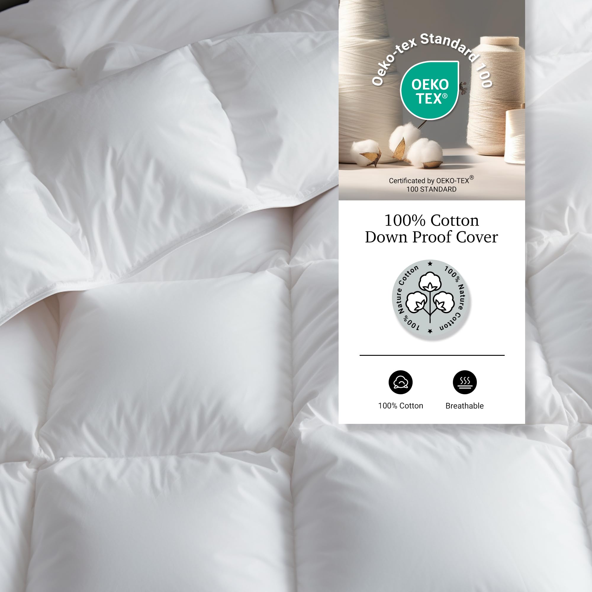 White Goose Feather Down Comforter King Size - 100% Cotton Duvet Insert
