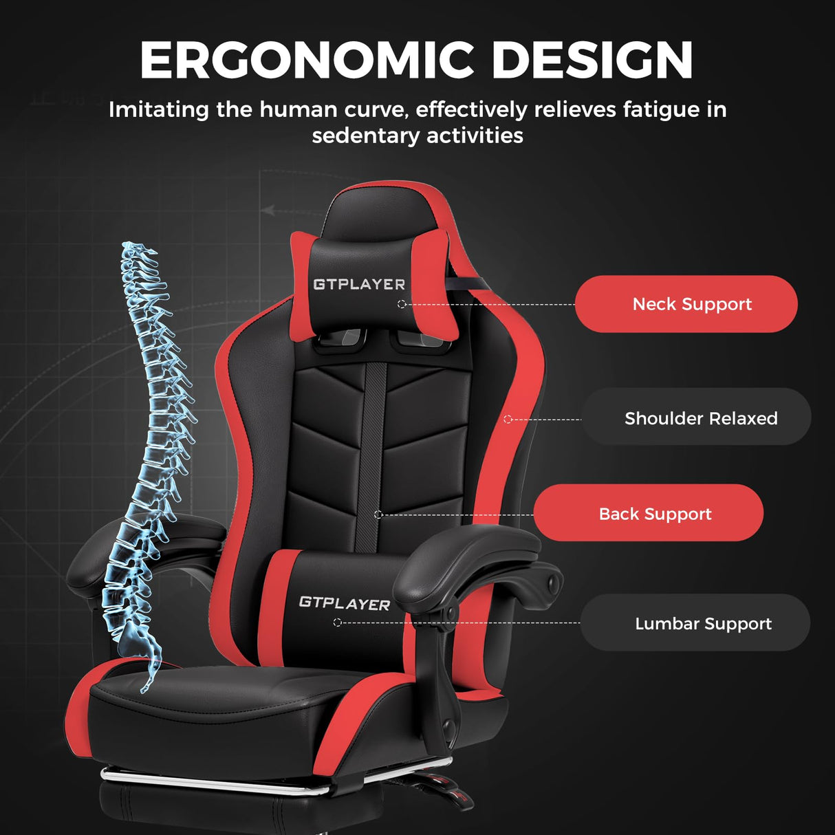Ergonomic Gaming Chair with Footrest and Lumbar Support