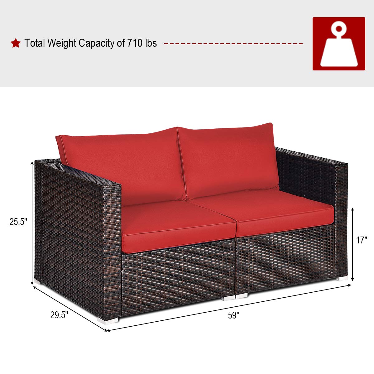 Wicker Loveseat 2 Piece, Patio Furniture Couch with Removable Cushions