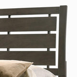 twin Size Bed, Horizontal Slatted Headboard, Low Platform, Gray Finish