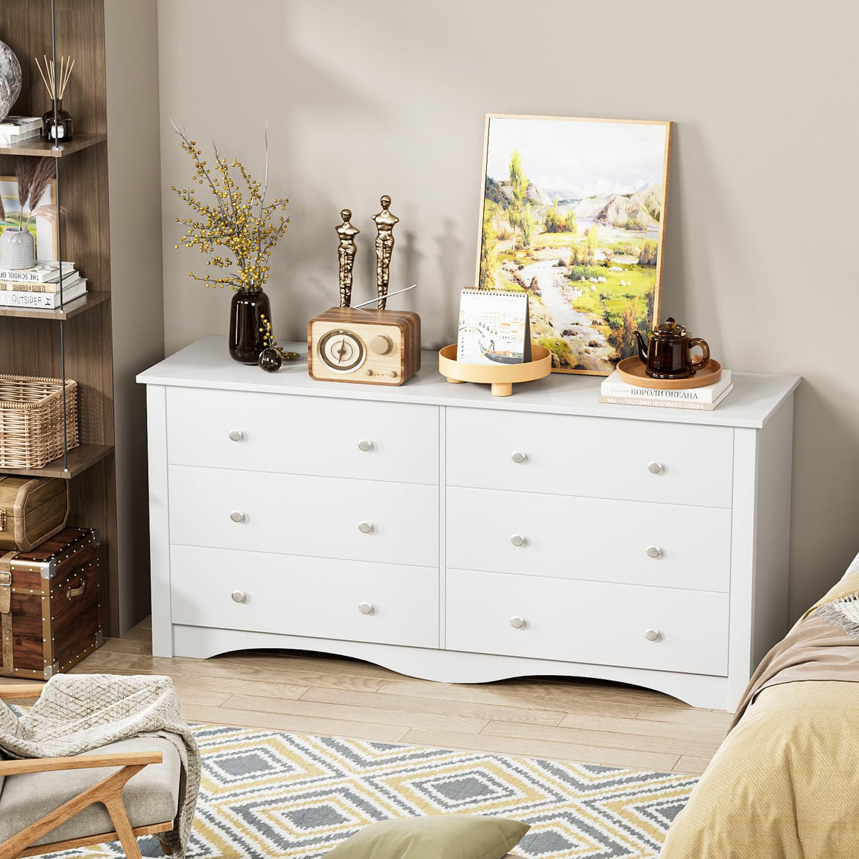 Dresser for Bedroom with 6 Drawers, Wide Chest Storage Organizer