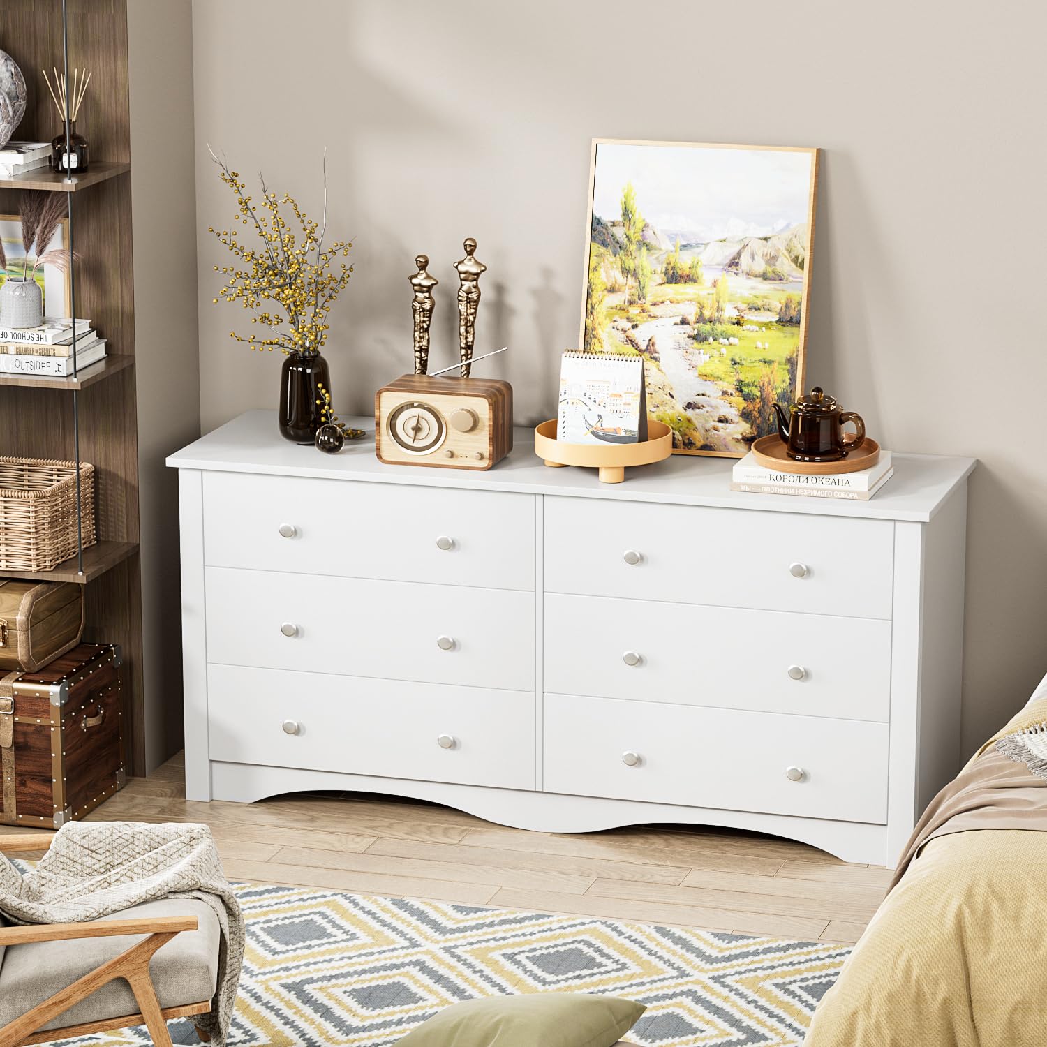 Dresser for Bedroom with 6 Drawers, Wide Chest Storage Organizer