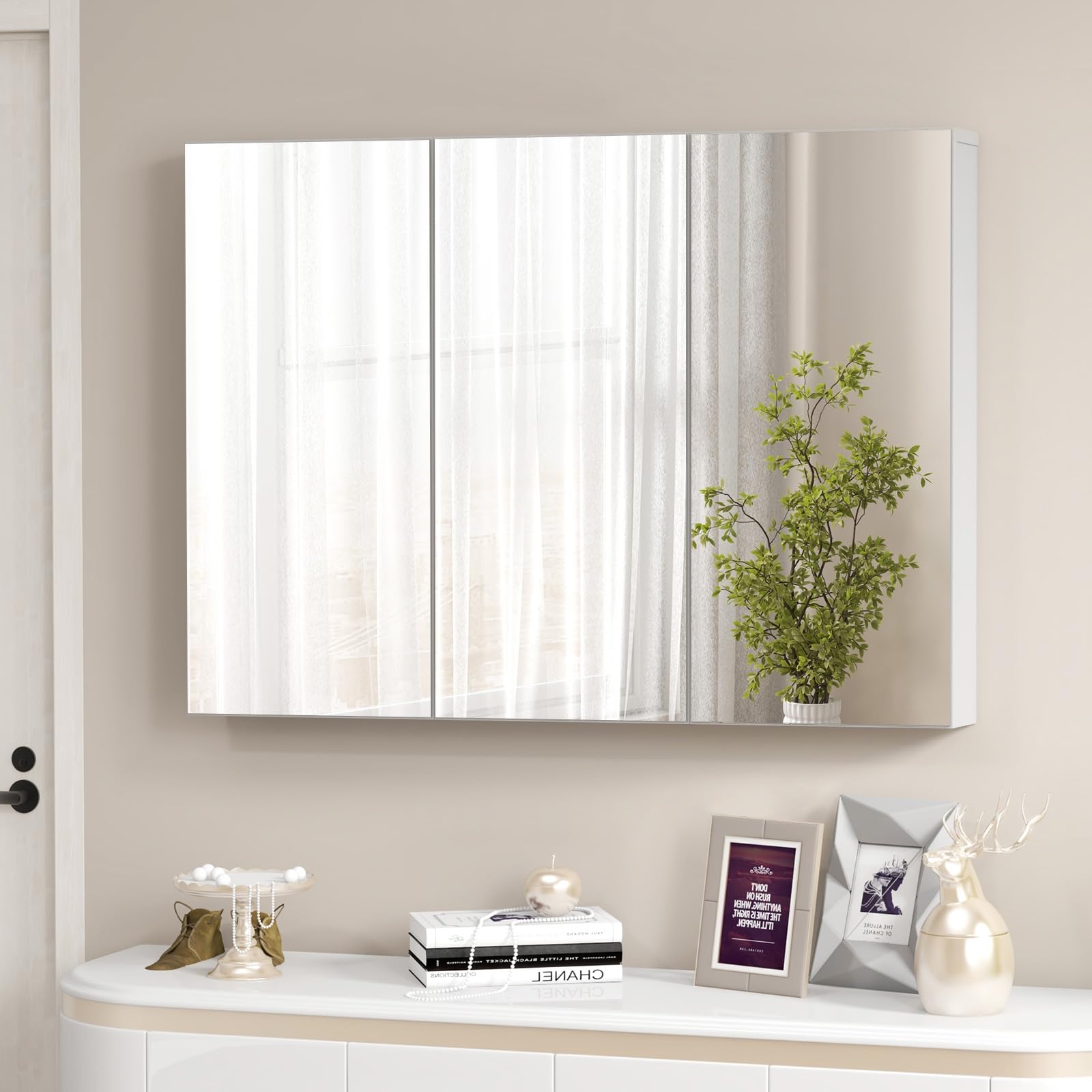Mirrored Medicine Cabinet, Large Wide Wall Mounted Storage Cabinet