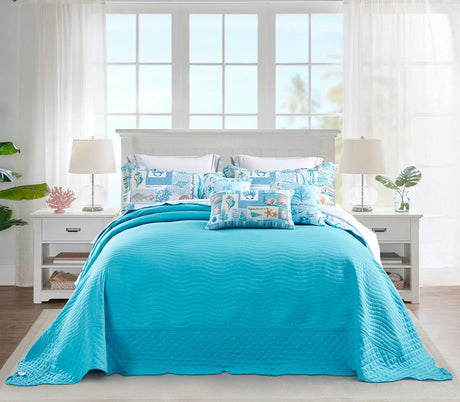 Coastal Oversized King Bedspread 128x120 Extra Wide, Lightweight Beach Bedding