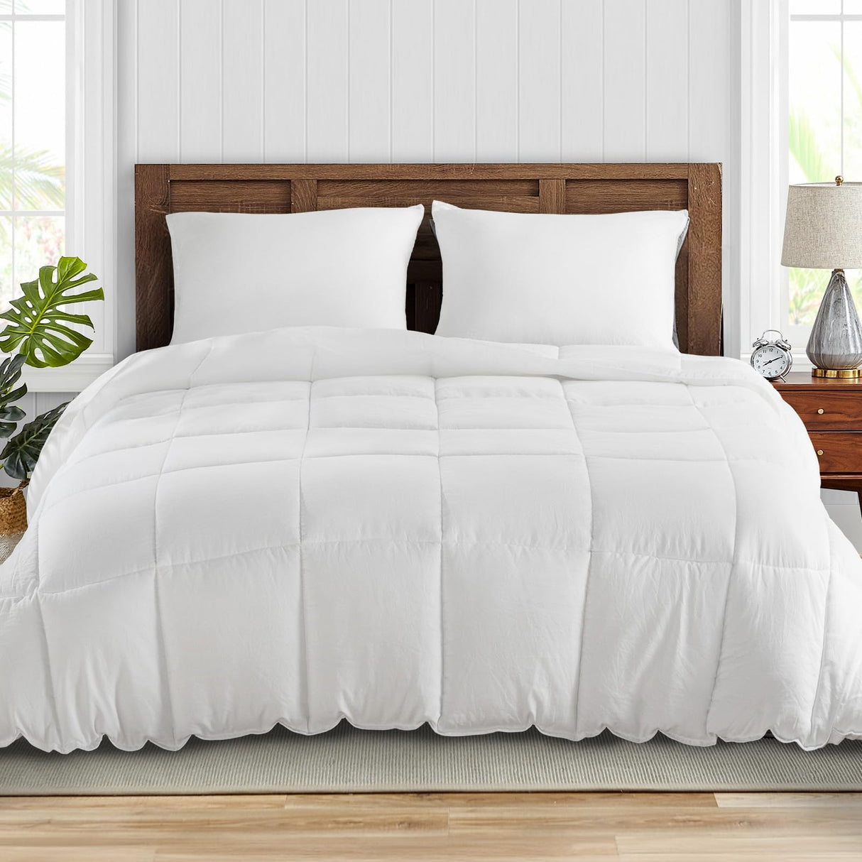 Double-Sided 88x90 Queen Size Comforter Set Summer Boho White, 3 Pieces