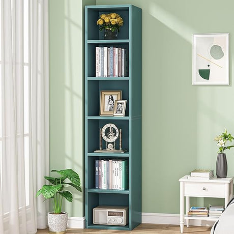 70.9 Inch Tall Narrow Bookcase, Modern White Corner Bookcase with Storage