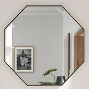 24 Inch Octagon Mirror Black Metal Frame Wall Mounted