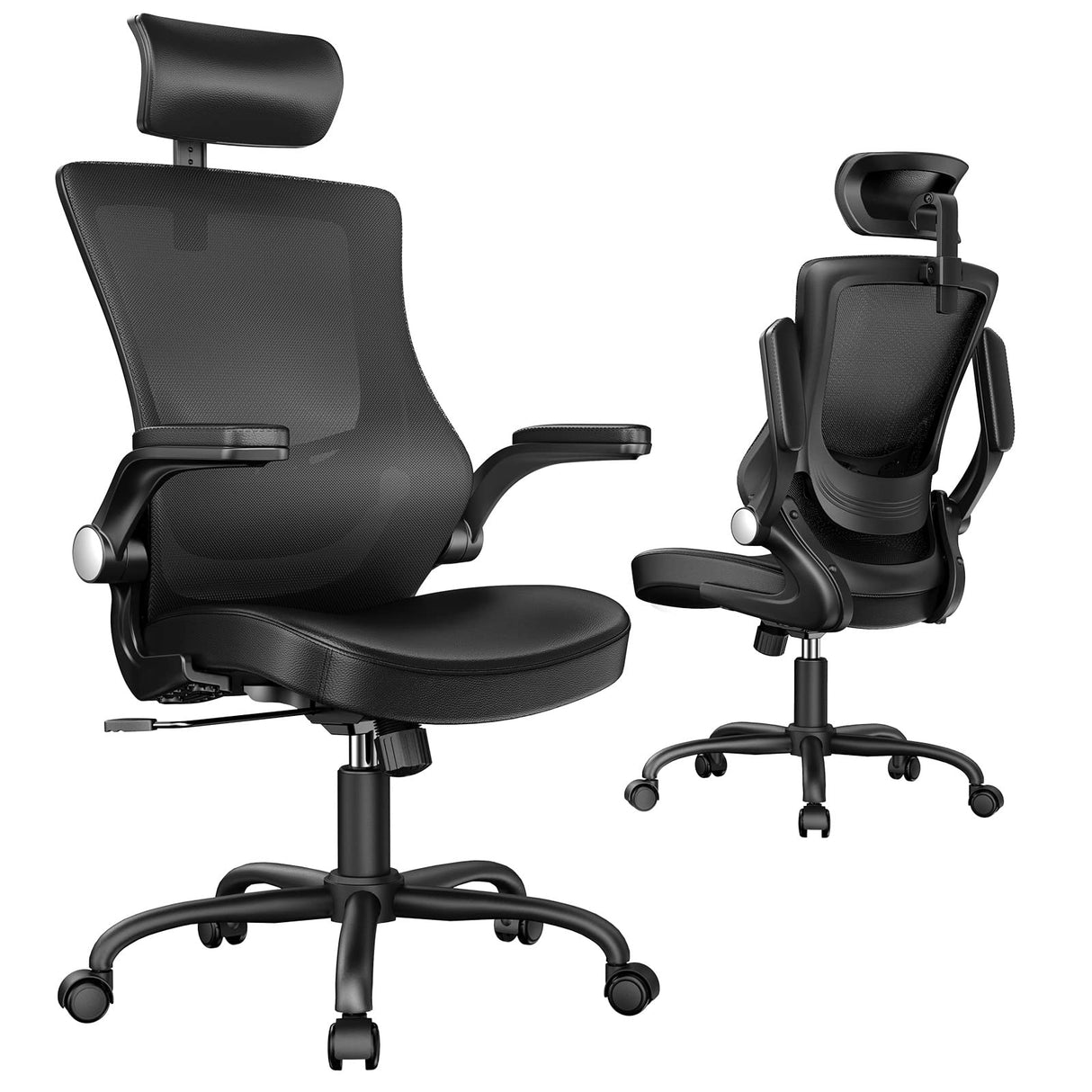 Office Chair Ergonomic Desk-Chair: Mesh Back Computer Chair with PU Leather Seat,