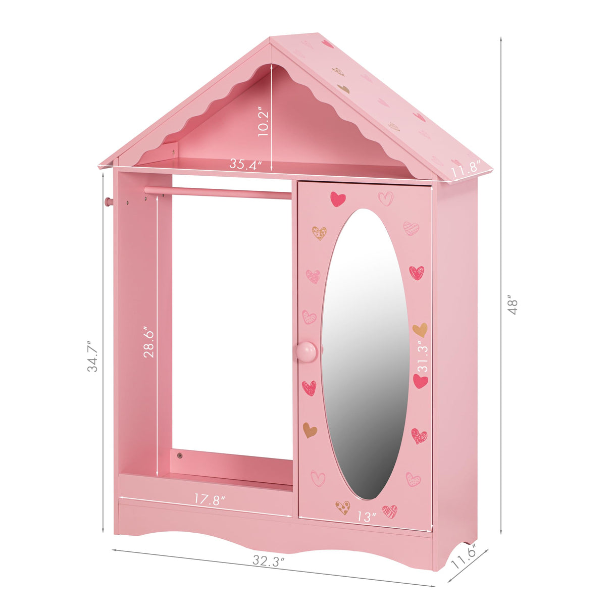 Kids Dress Up Storage with Mirror, Kids Wardrobe Closet, Dress Up Armoire for Little Girls