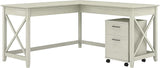 Key West 60W L Shaped Desk with 2 Drawer Mobile File Cabinet in Washed Gray