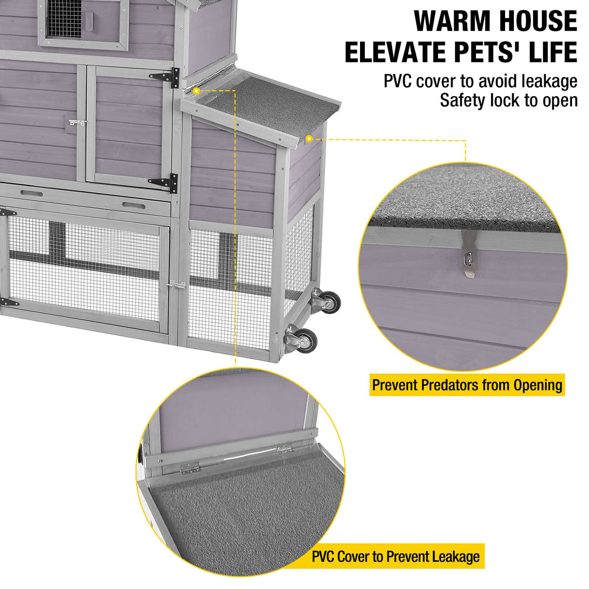 Movable Chicken Coop with Wheel and Run, Large Backyard Hen House with Nesting Box 80.6"