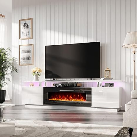 Fireplace TV Stand with 36" Fireplace, 70" Modern High Gloss Fireplace Entertainment