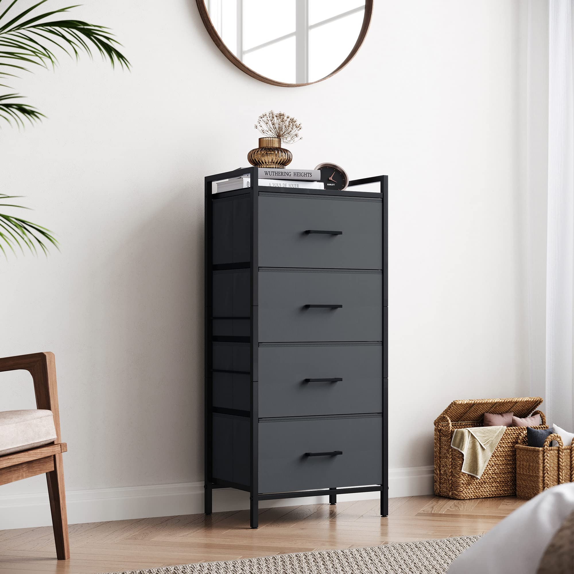 4 Drawer Dresser for Bedroom, Tall Dressers Storage Drawers