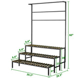 Large Plant Shelf Indoor Outdoor, 3 Tier Heavy Duty Hanging Plant Stand with Bar 39"L x 60" Tall, Metal & Wood Flower Ladder Rack, Plant Display Cabinet Shelves Clearance for Garden Patio Greenhouse