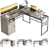 L Shaped Standing Desk Adjustable Height, 60" Corner Computer Desk with Storage