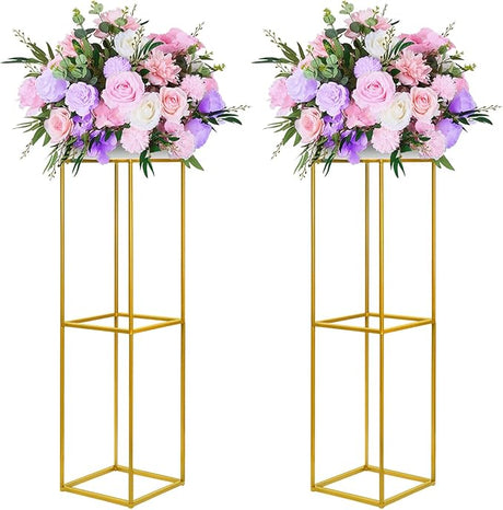 10 Pack 23.75 Inch Gold Wedding Flower Stand Metal Vase Column Stand Geometric Centerpiece Vase