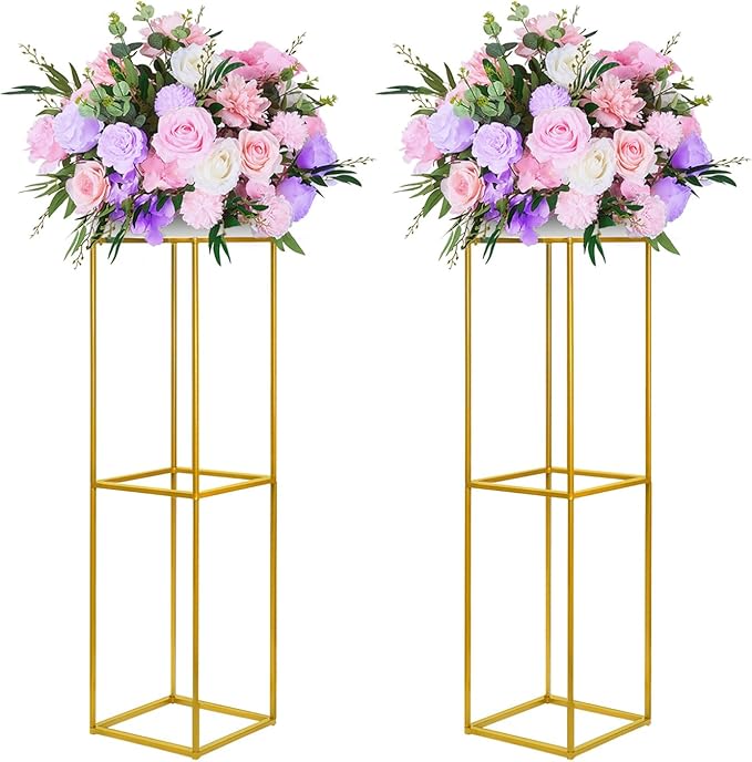 10 Pack 23.75 Inch Gold Wedding Flower Stand Metal Vase Column Stand Geometric Centerpiece Vase