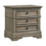 26 Inch 3 Drawer Nightstand, Felt Lined, Crown Molded, Wheat Wood, Brown, Gray and Bronze