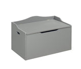 Bench-Top Wooden Toy Box in Gray – Safe Storage Chest with Dual Safety Hinges, Side