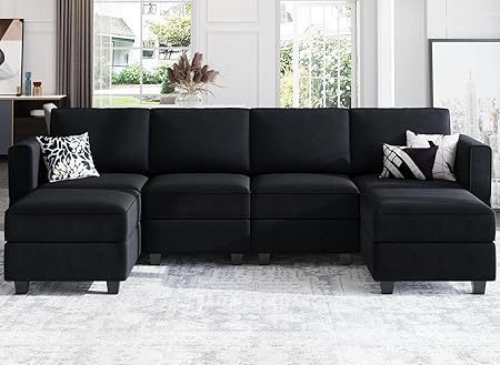 Modular Sectional Sofa with Reversible Chaises Velvet U Shaped Sectional