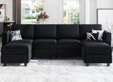 Modular Sectional Sofa with Reversible Chaises Velvet U Shaped Sectional Couch