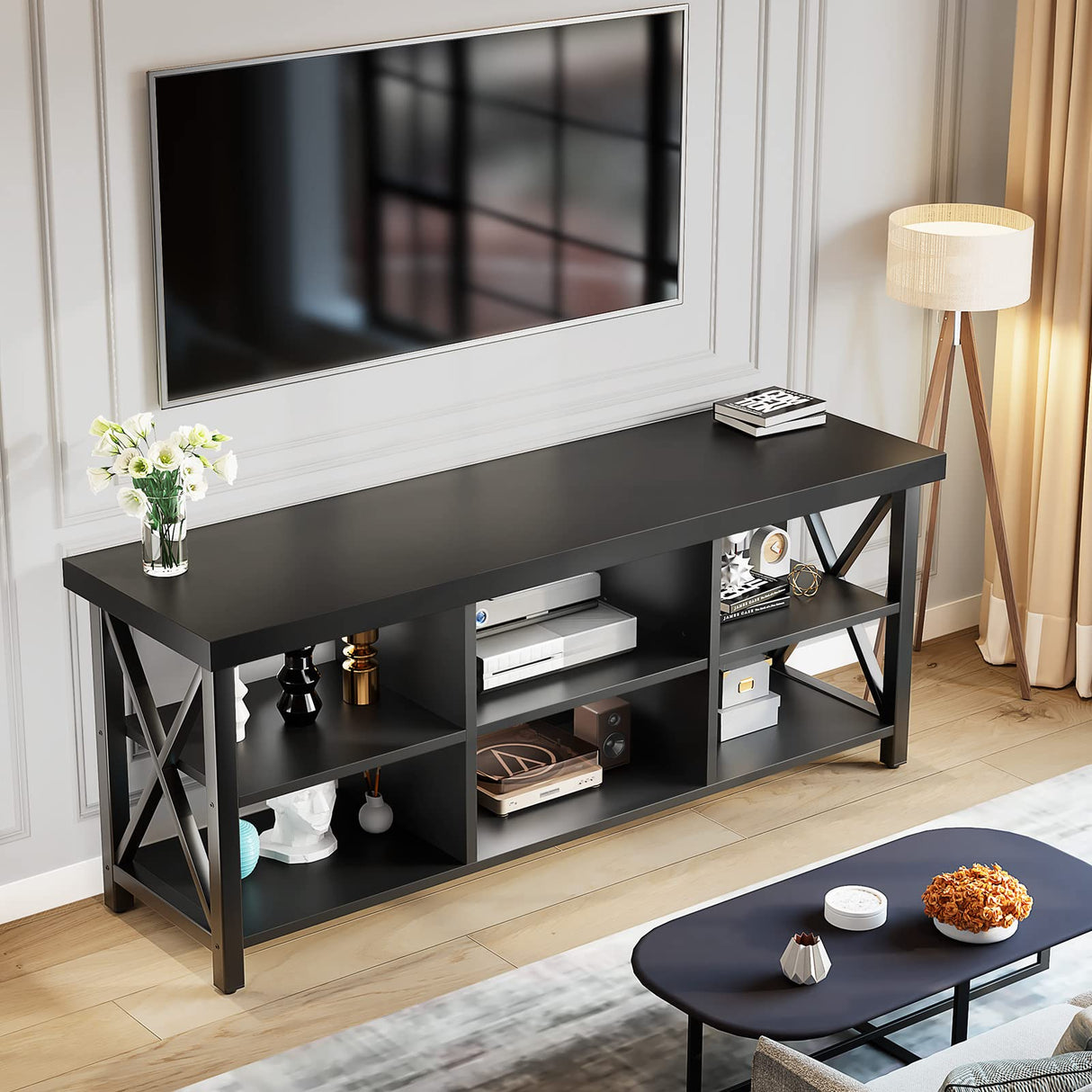 TV Stand for TV up to 65 inches, Entertainment Center with 6 Storage Cabinet