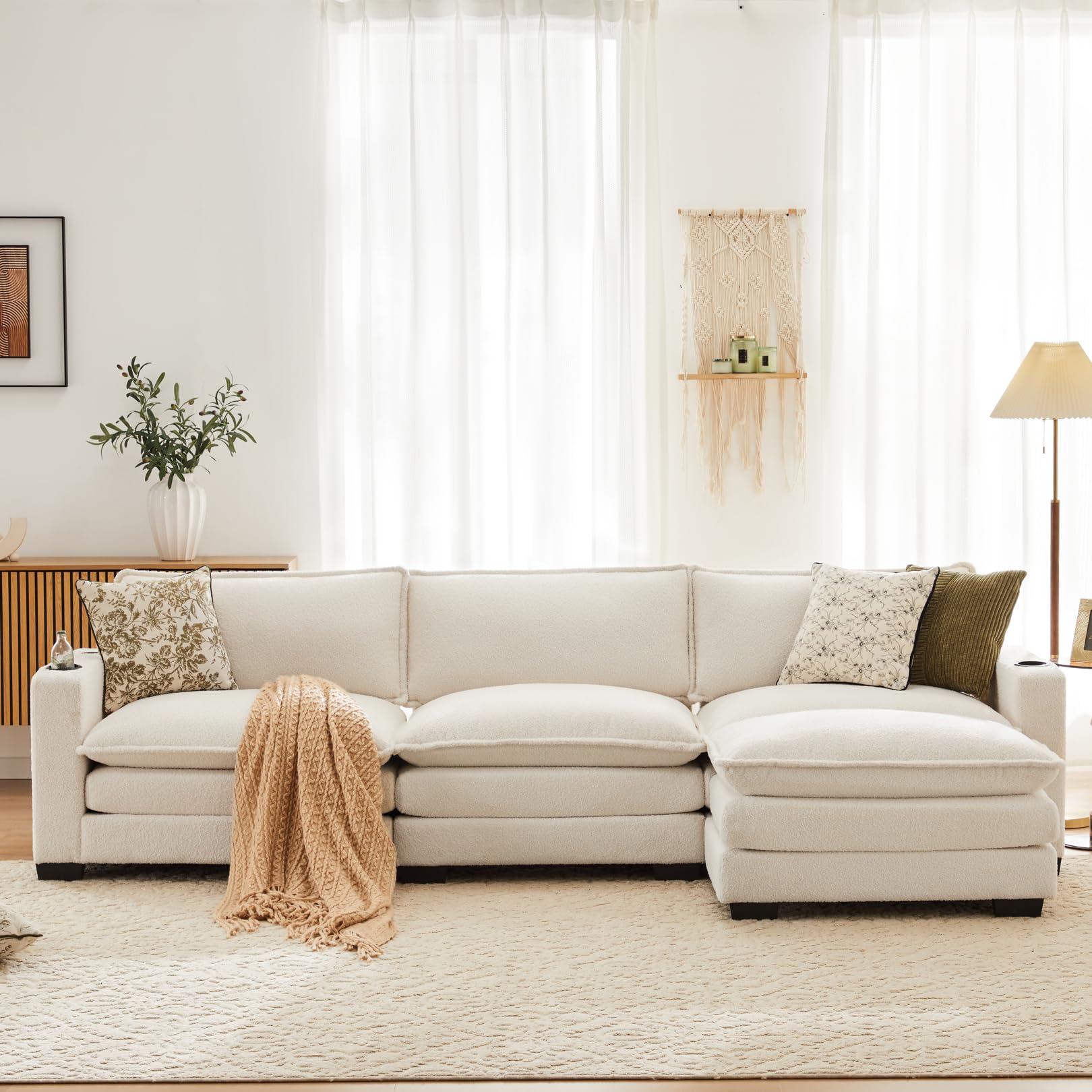 117.7" L-Shaped Modular Sectional Sofa with Built-in Charging Ports