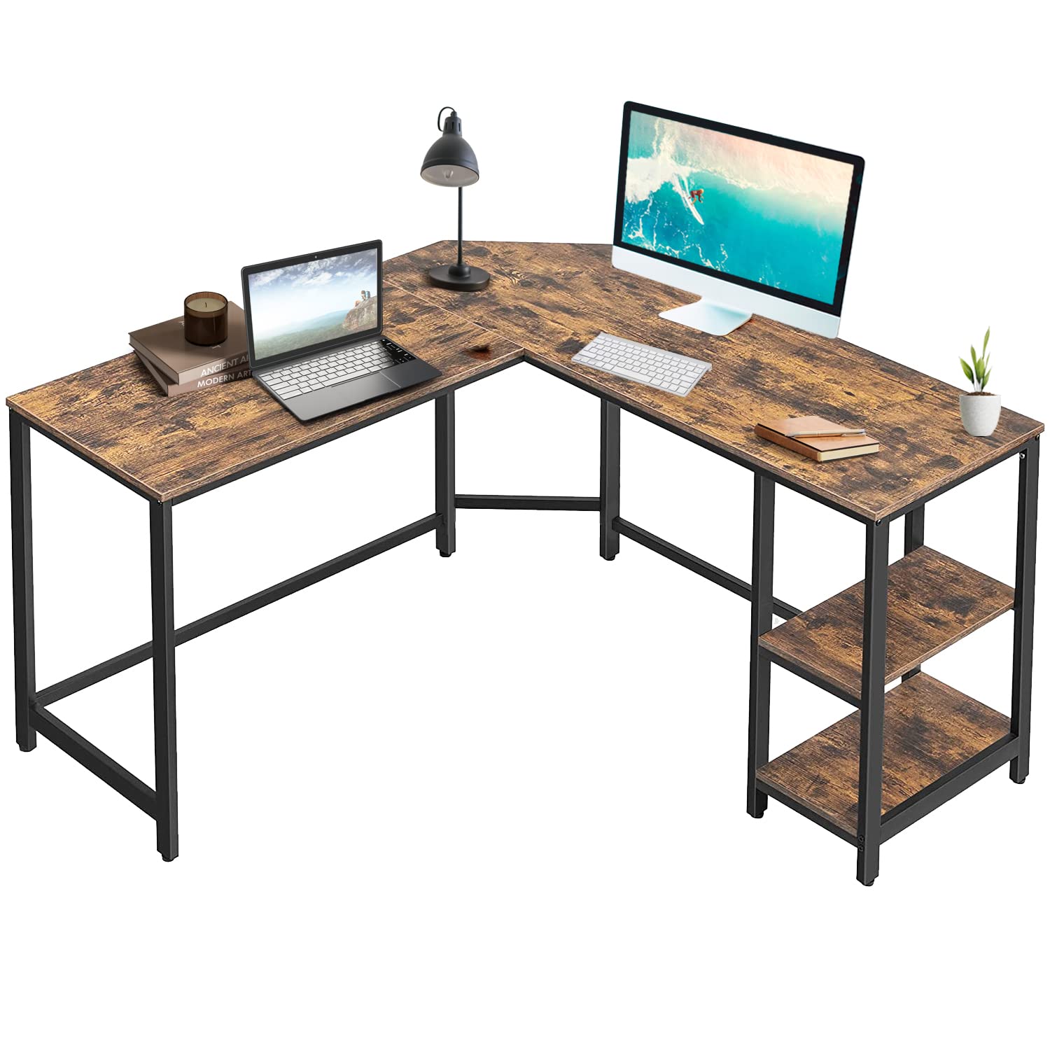54.3" L Shaped Computer Desk for Home Office, Corner Writing Desk with Storage